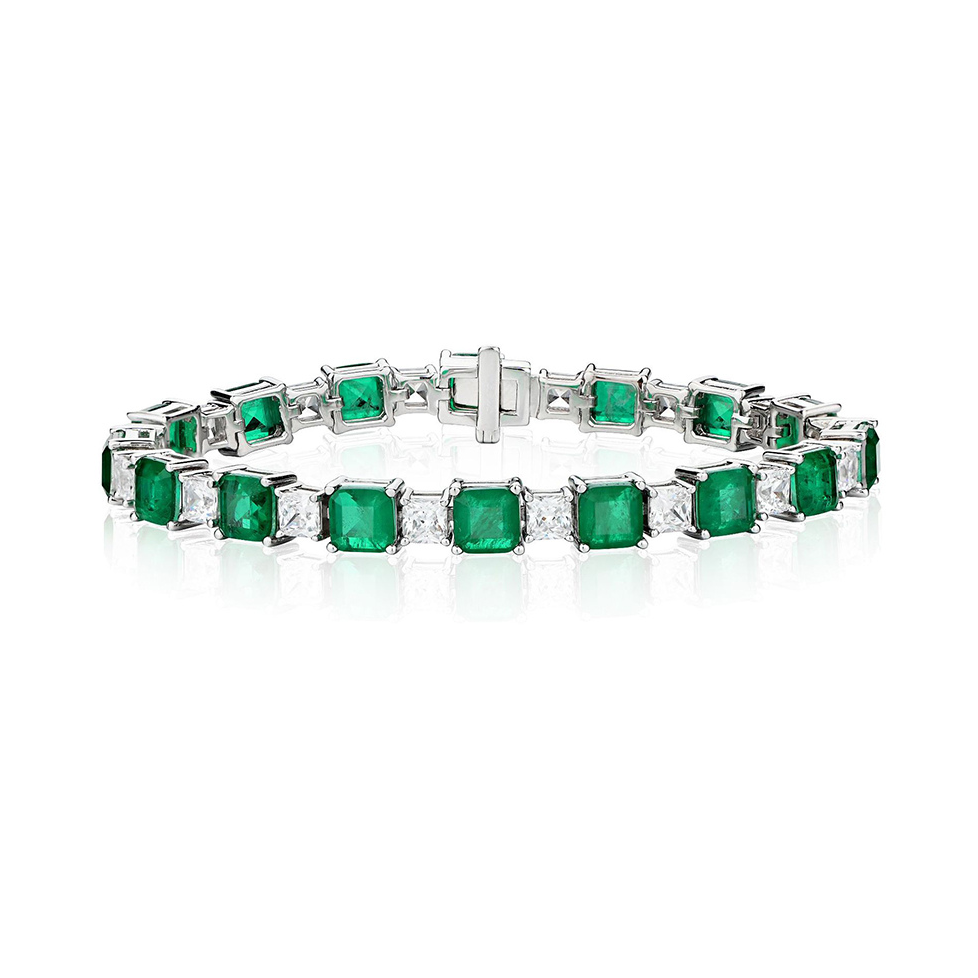 Emerald Green & Diamond Bracelet, wedding day jewellery, bridal jewellery