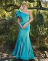 Mac Duggal Green One Shoulder Bustier Satin Mermaid Gown Teal #68703