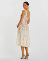 V-Neck Floral Beaded A-line Dress - Nude