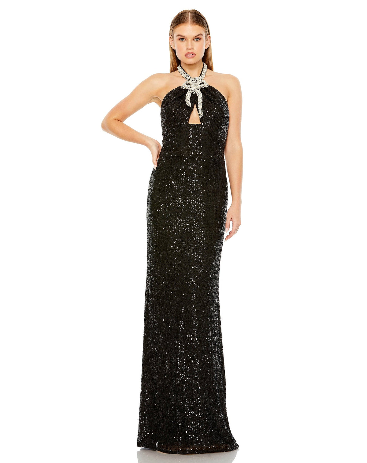 HALTER KEYHOLE SEQUIN GOWN