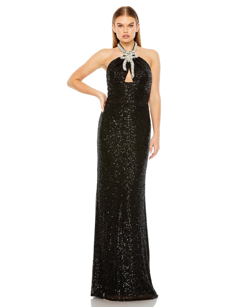 HALTER KEYHOLE SEQUIN GOWN