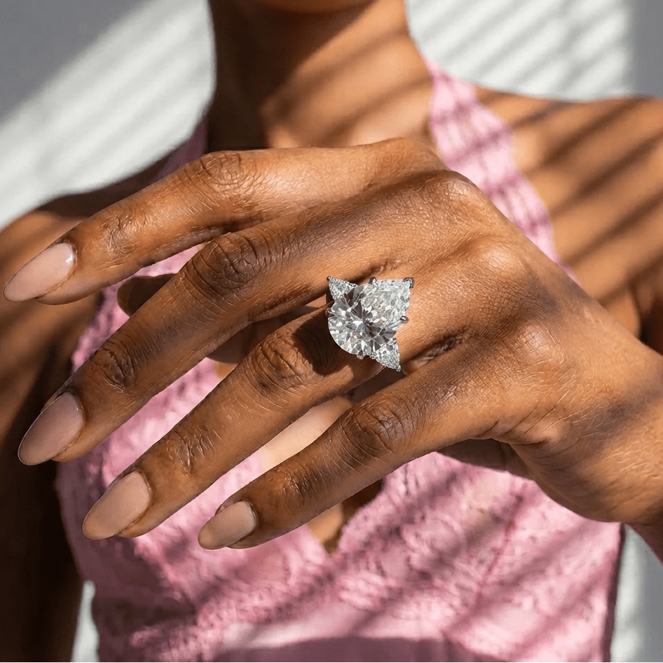 Pear shape engagement ring side detail