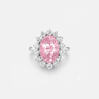 Pink oval sapphire halo cocktail ring, 6.25 carats, sterling silver