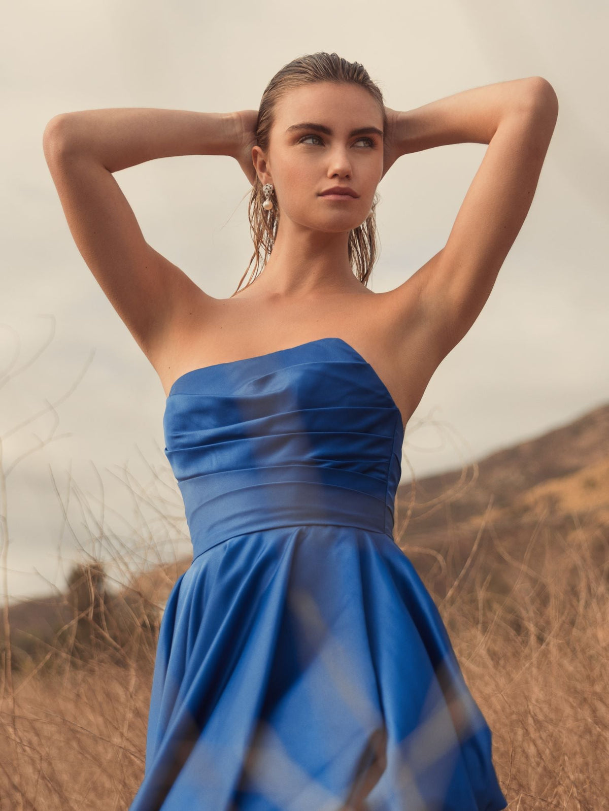 Strapless Ruched Hi Low Dress - Emerald Green