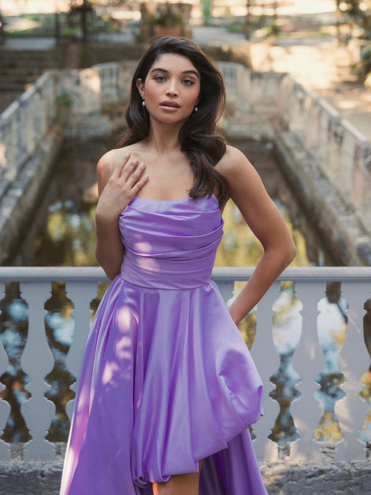 Strapless Ruched Hi Low Dress - Emerald Green