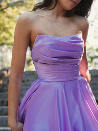 Strapless Ruched Hi Low Dress - Black