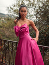 Pink Strapless Bow Ballgown - Hot Pink