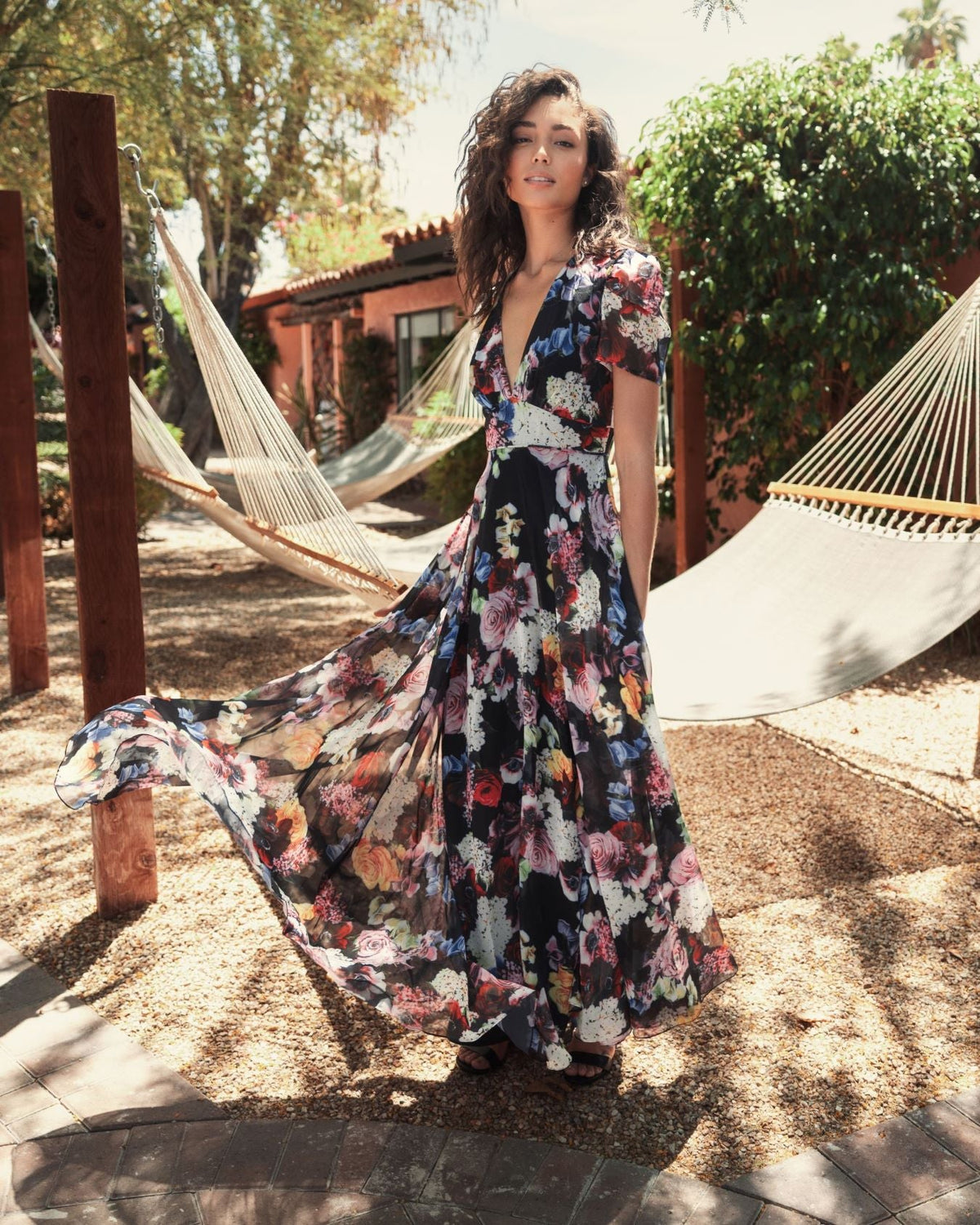 Floral Print Dress - Black