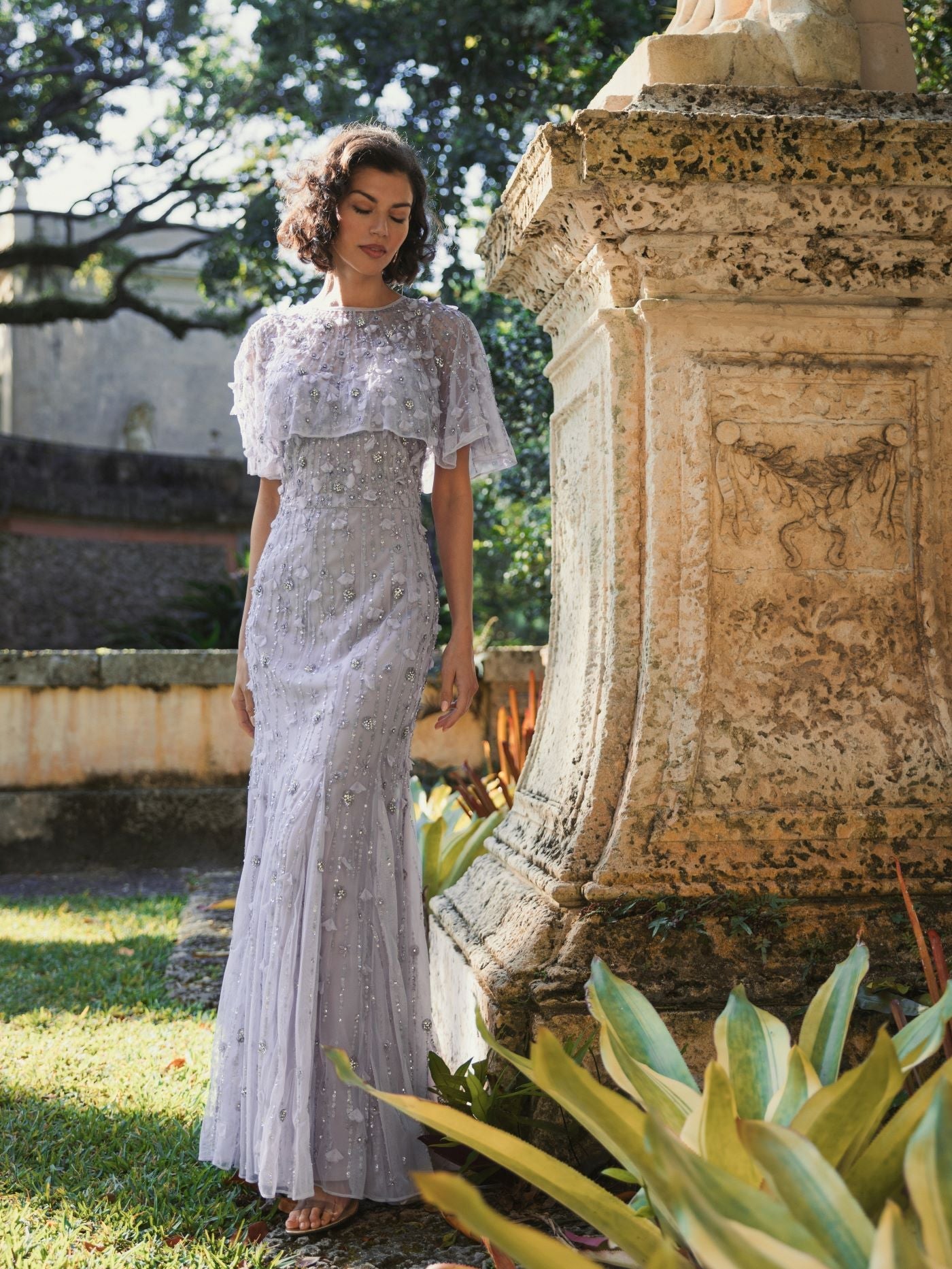 Embellished Cape Gown - Midnight