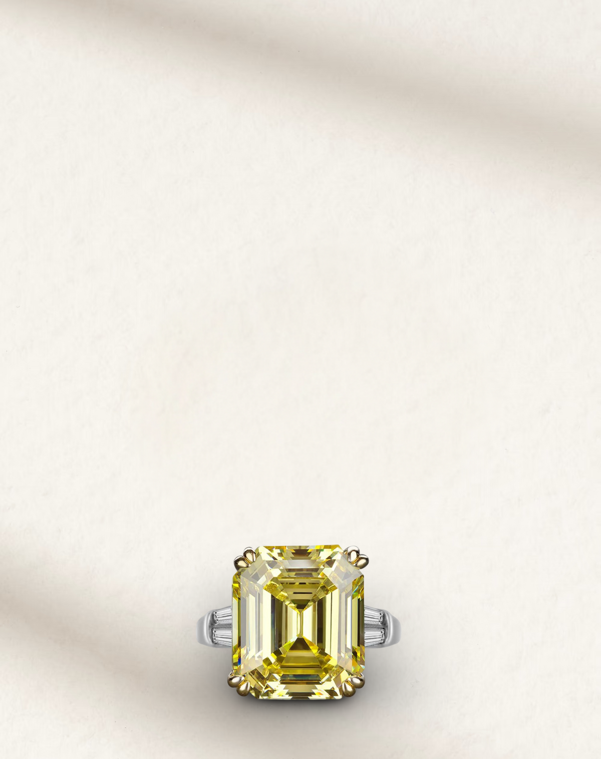9.52 carat fancy yellow cocktail ring with large cushion-cut gemstone set in polished metal band