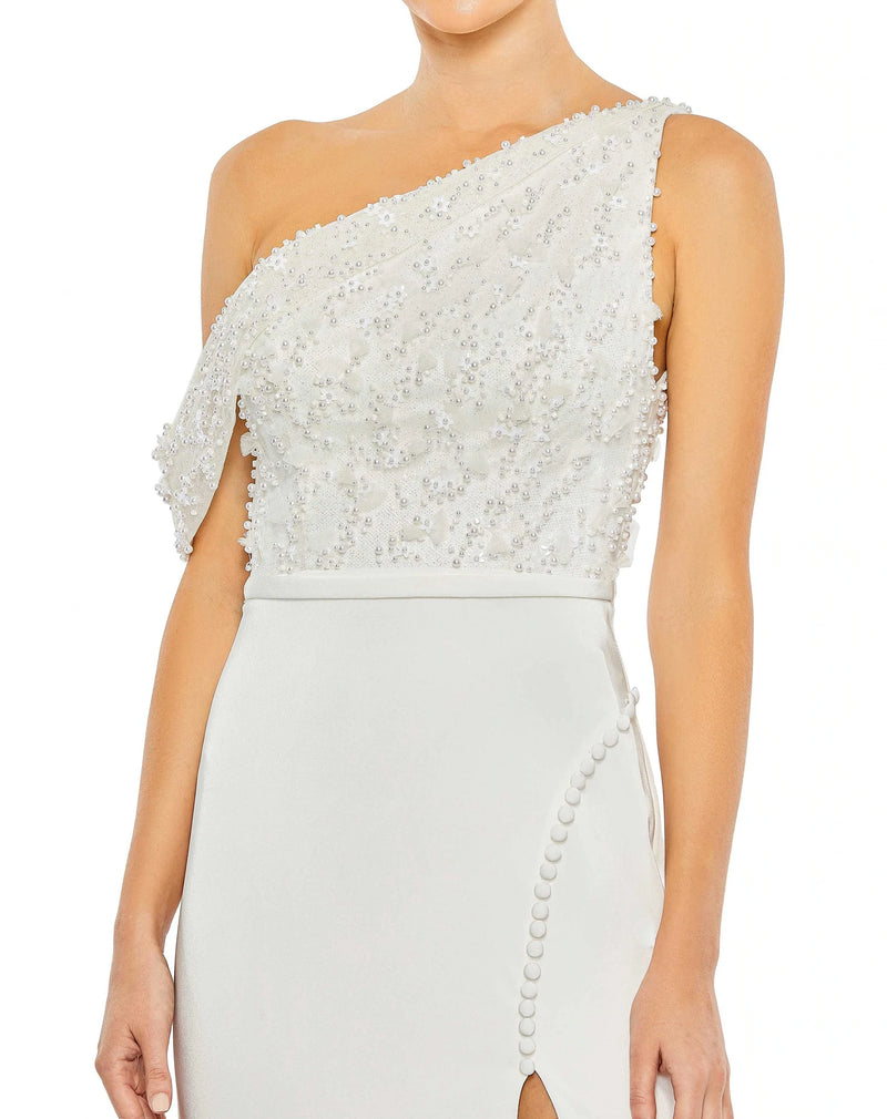 Mac Duggal Style #11264 Embellished drop shoulder column gown - Ivory close up