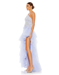 Mac Duggal Style #11265 Embellished one shoulder asymmetrical hem gown - Periwinkle side