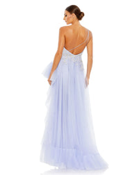 Mac Duggal Style #11265 Embellished one shoulder asymmetrical hem gown - Periwinkle back