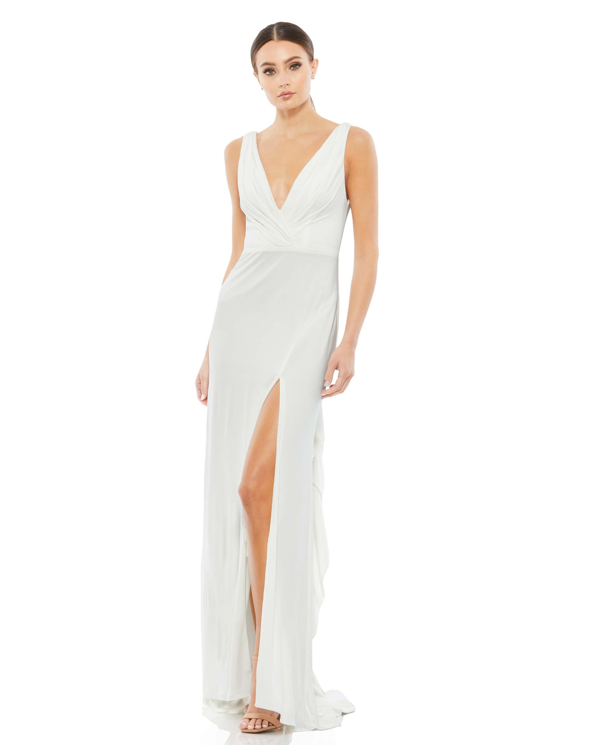 V-neck wrap evening gown - White