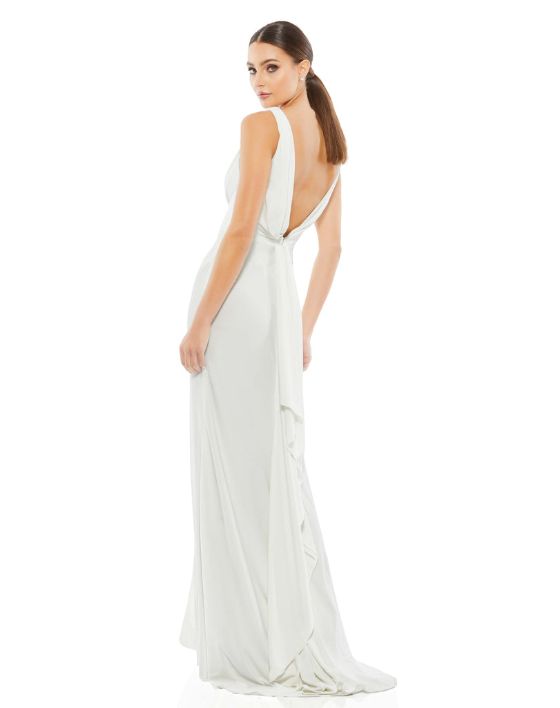 V-NECK WRAP EVENING GOWN - White