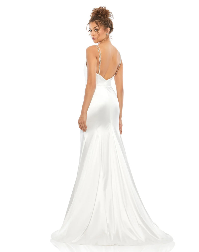 SATIN CRYSTAL-ENCRUSTED EVENING GOWN - White