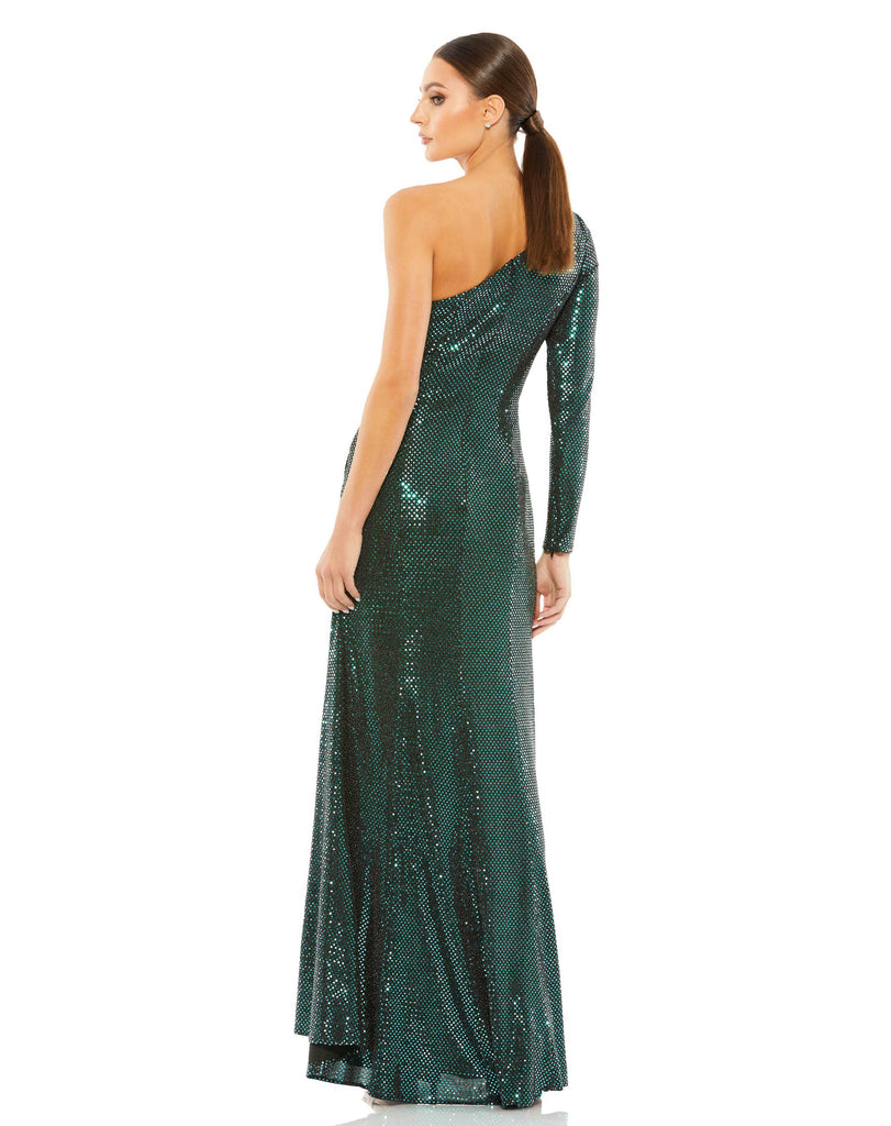 SEQUIN SINGLE SLEEVE GOWN - Bottle Green