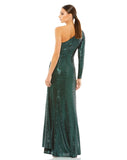 SEQUIN SINGLE SLEEVE GOWN - Bottle Green