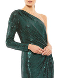 SEQUIN SINGLE SLEEVE GOWN - Bottle Green