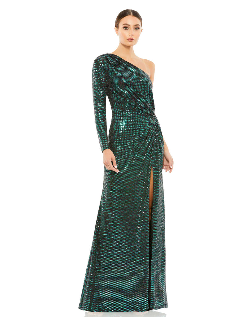 SEQUIN SINGLE SLEEVE GOWN - Bottle Green