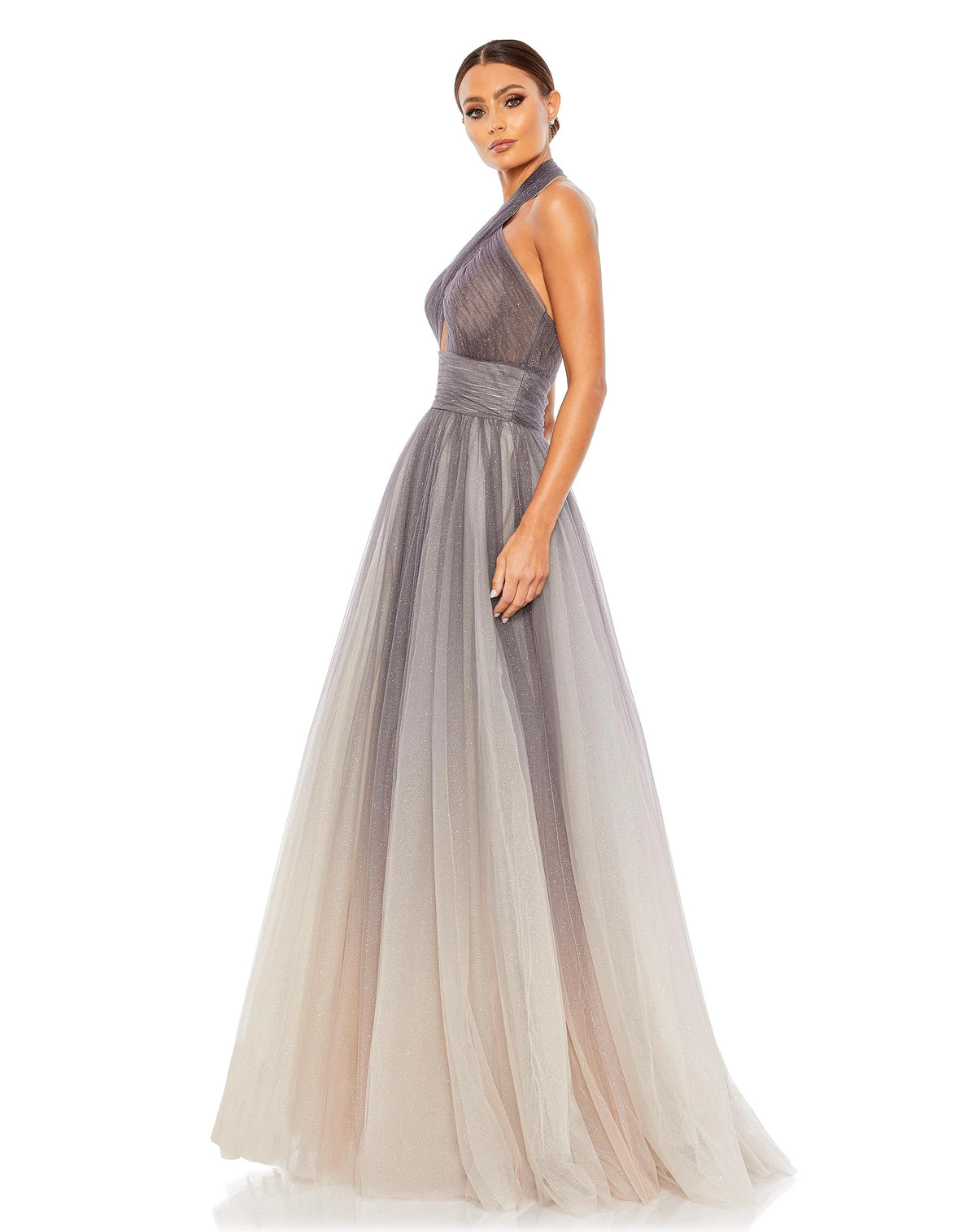 Mac Duggal Style #20376 Glitter ombre halter neck ballgown - Charcoal ombre side