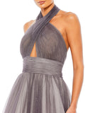 This very special, silvery, grey tone, Mac Duggal, floor-length, ball-gown in delicate charcoal ombre is a evening dress destined for black-tie, red carpet and very special events! Made with beautiful layers of soft-tulle and an asymmetric neckline. This elegant formal dress is picture perfect and will have you looking every inch a princess close up