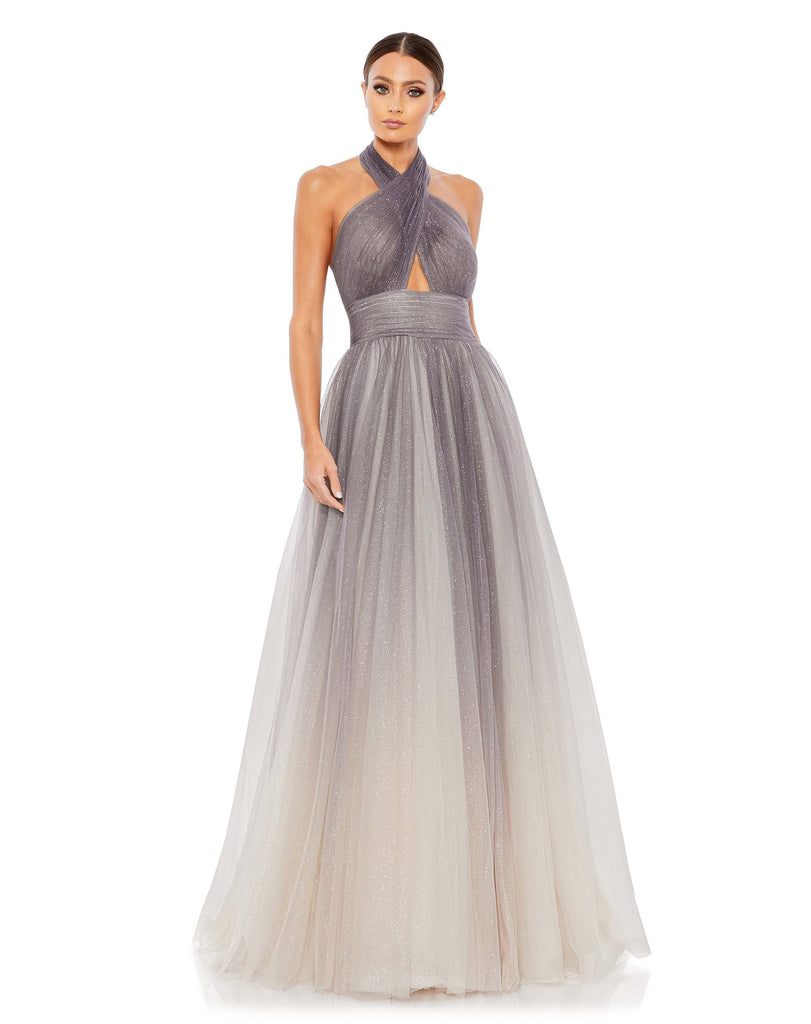 This very special, silvery, grey tone, Mac Duggal, floor-length, ball-gown in delicate charcoal ombre is a evening dress destined for black-tie, red carpet and very special events! Made with beautiful layers of soft-tulle and an asymmetric neckline. This elegant formal dress is picture perfect and will have you looking every inch a princess.
