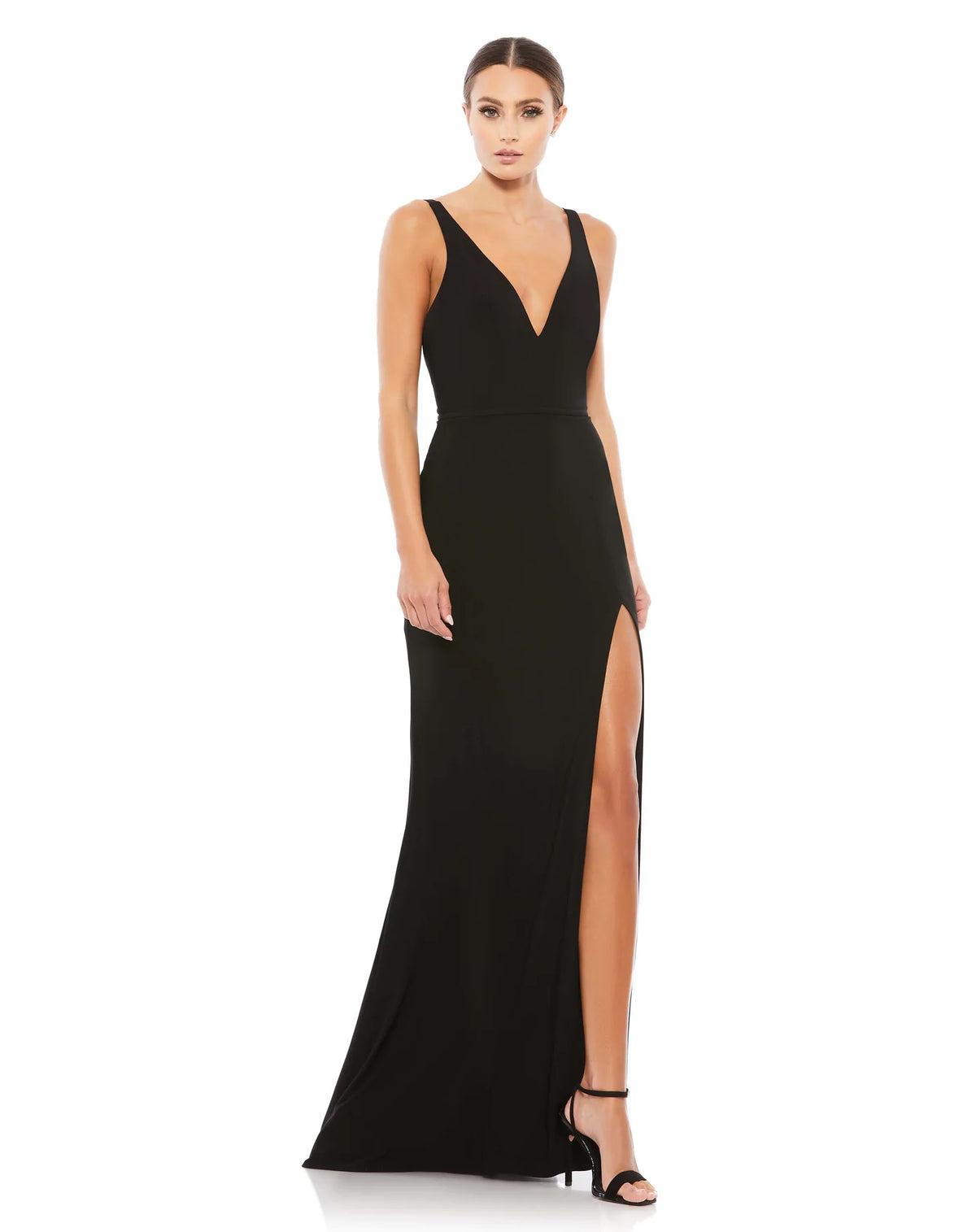 Mac Duggal Vampy Plunge Black Bodycon Evening Gown w Side Split ShaideBoutique UK SHAIDE BOUTIQUE