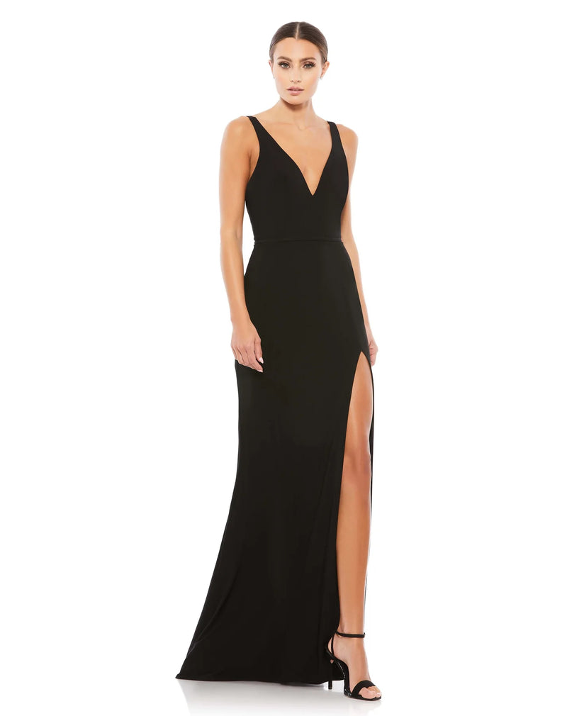 Plunge neck high slit gown Black