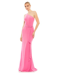 Mac Duggal Style #26581 Jersey one shoulder belted trumpet gown - Candy pink