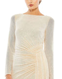 long sleeve modest evening gown with boat neck