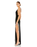 This elegant Mac Duggal, long, black, asymmetric evening gown with sexy crystal detail on the skirt is and an open back is a met gala inspired gown for a very special occasion! This elegant evening dress is the perfect dress perfect for proms, black-tie affairs, wedding guest and special events! online shopping uk