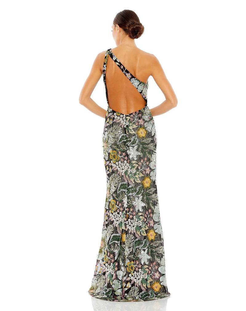 Mac Duggal Style #49574 Embellished floral one shoulder gown - Black back
