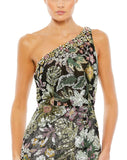 This phenomenal, feminine and sophisticated, floral embroidered floor-length evening dress a show-stopping gown for Spring and Summertime weddings and special events. With delicate and intricate hand-embroidered beads and crystals over a rich black fabric, this couture dress is fitted to hug your every curve and show off your every curve. Finished with one sexy thigh high split, this dress is like no other close up