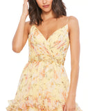 TIERED FLORAL CHIFFON GOWN - Lemon