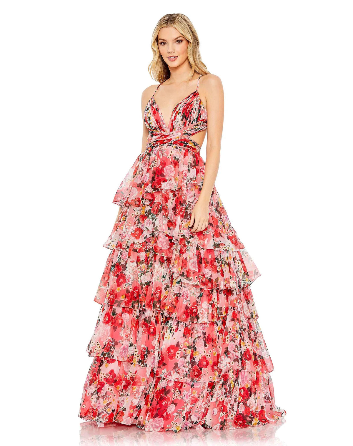 Pink floral online evening gown