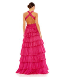 This show-stopping, hot pink fuchsia, prom dress is styled with a pleated bodice with a deep neckline, waist cutouts, and crisscross center providing the perfect amount of cleavage. With decadent layers of graduated ruffles fill out the full skirt for a design that’s festive and flirty, perfect for Summer weddings and parties back