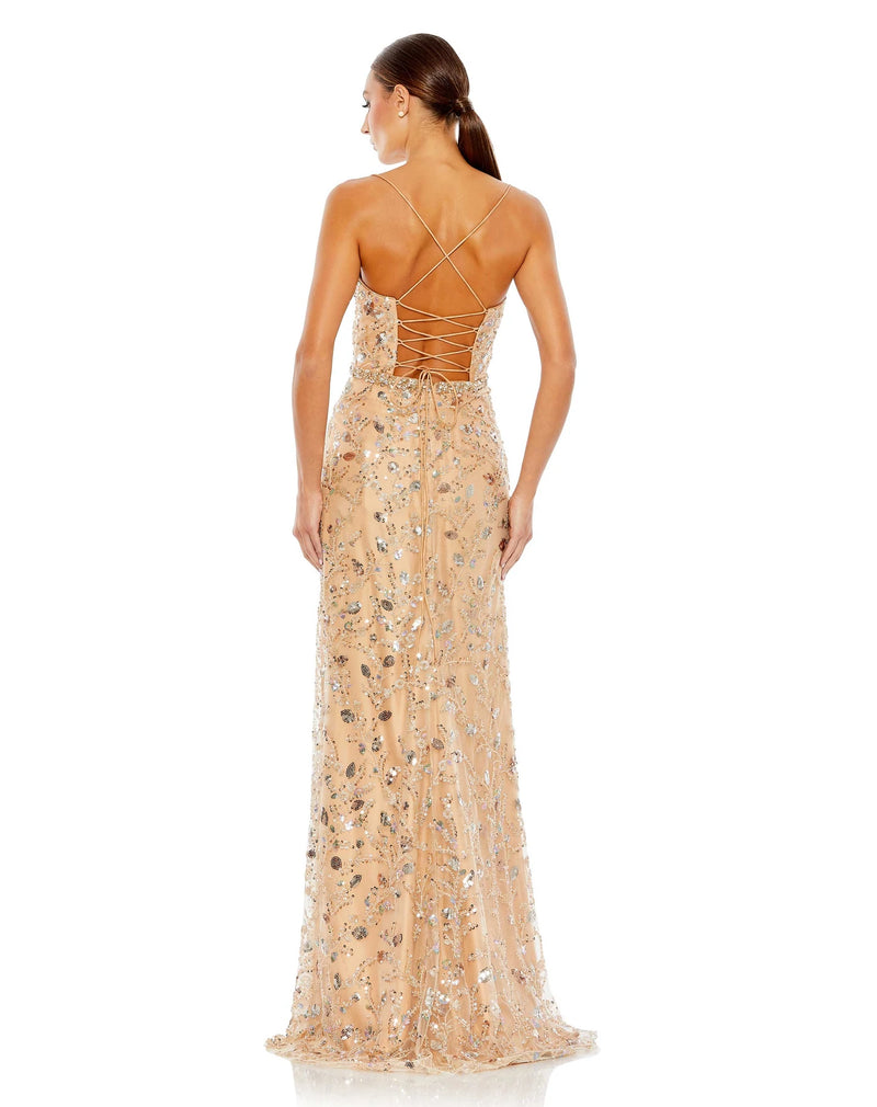 Embellished sleeveless lace-up gown - Nude back