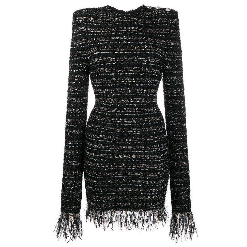 Natalynskska Printsessa boucle tweed bodycon balmain style evening dress from shaide boutique london