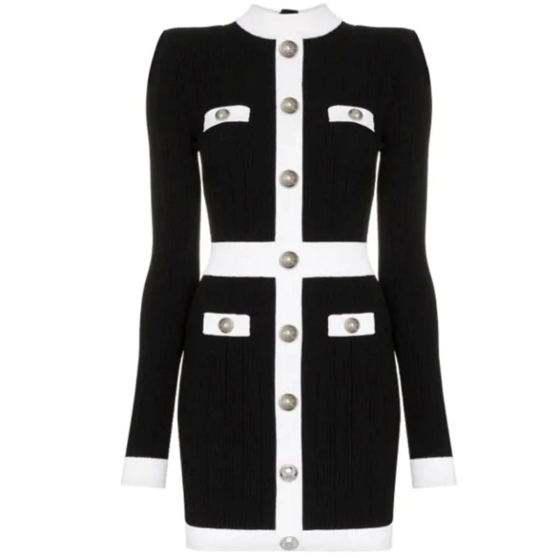 Natalynska Galina black and white monochrome dress long sleeved buttons russian style fashion